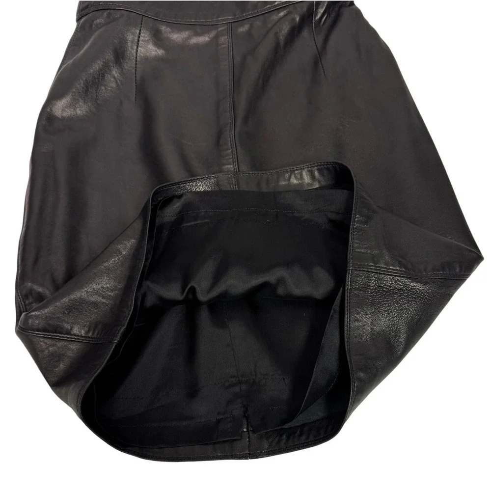 VTG 90s Genuine Leather Mini Pencil Skirt‎ Black Size 0 La Nouvelle Renaissance